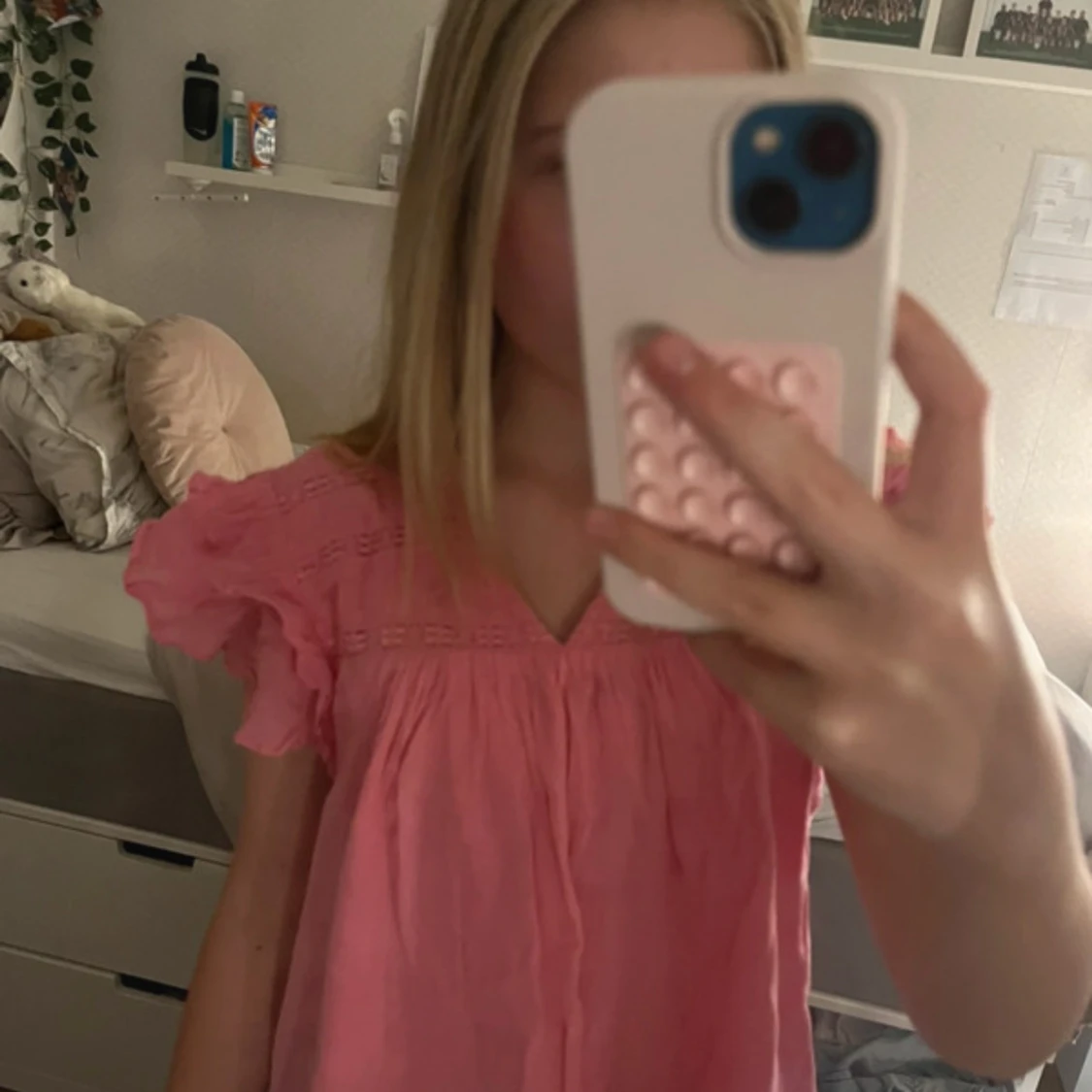 Rosa blus med volangärmar - 1