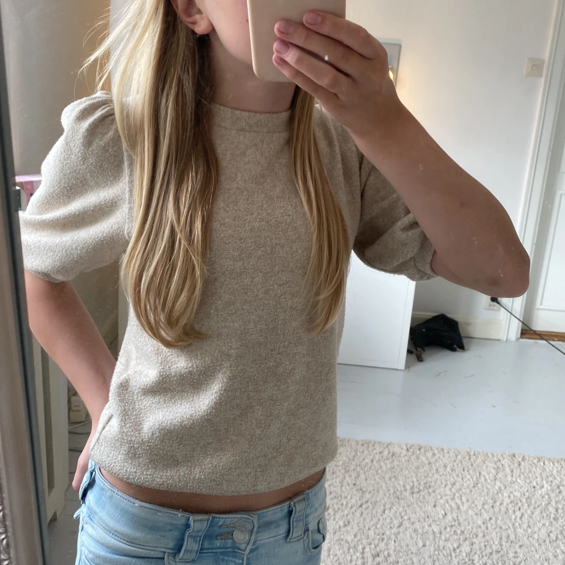 Beige puffärm tröja från lager 157  - 1