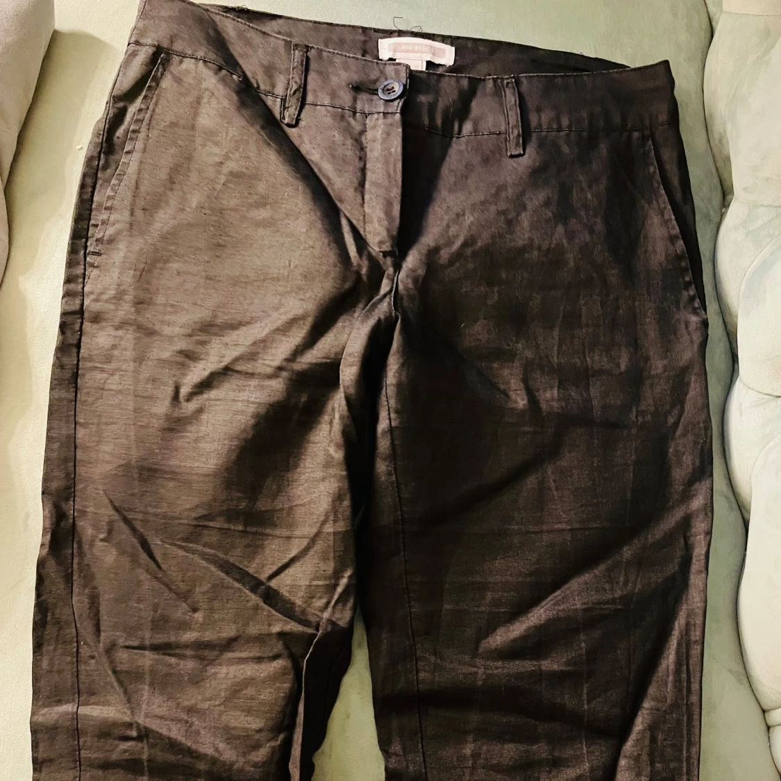 MNG Basics lågmidjade, svarta linnebyxor 