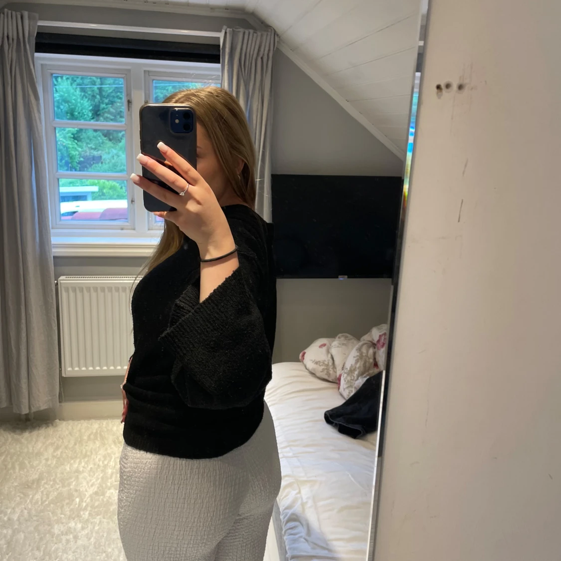 Vita vida byxor med struktur - 1