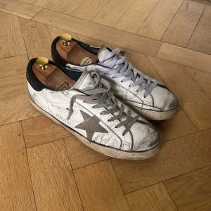 Golden Goose skor - Golden goose skor i strl 44. Skorna är använda och har gått sönder vilket jag har fixat. Jag bytte ut sulan på hällen och nästan hela skon är limmad på båda. Ser inga tecken på användning när skorna är på. Och förutom sulan är resten av skorna nästan nyskick.