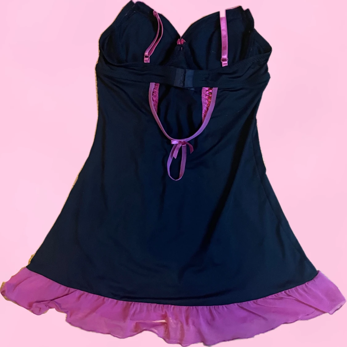 Rosa och svart y2k lingerie klänning - 1