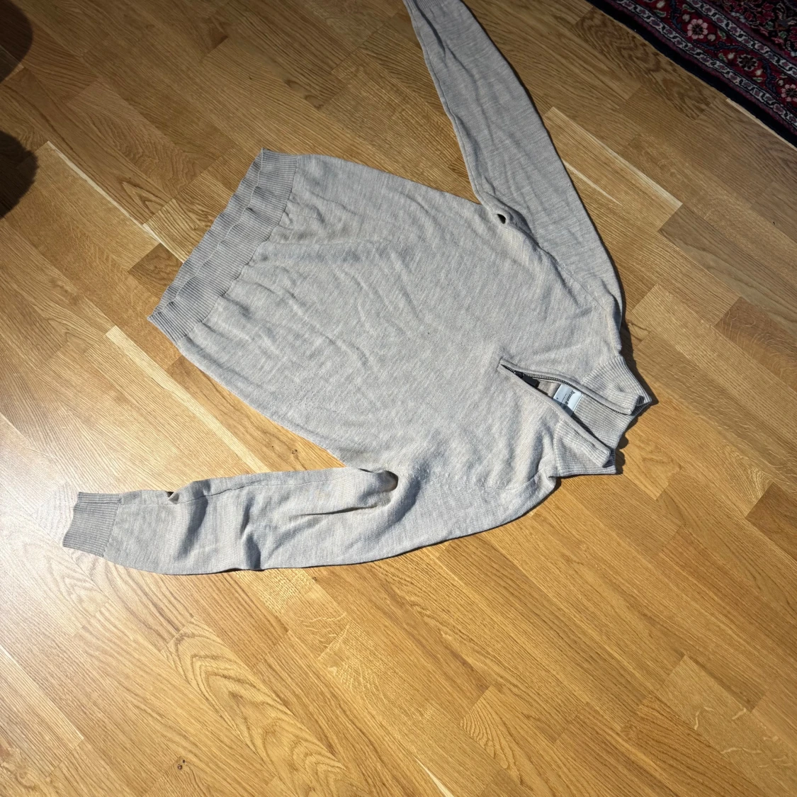 Beige stickad half zip-tröja - 1