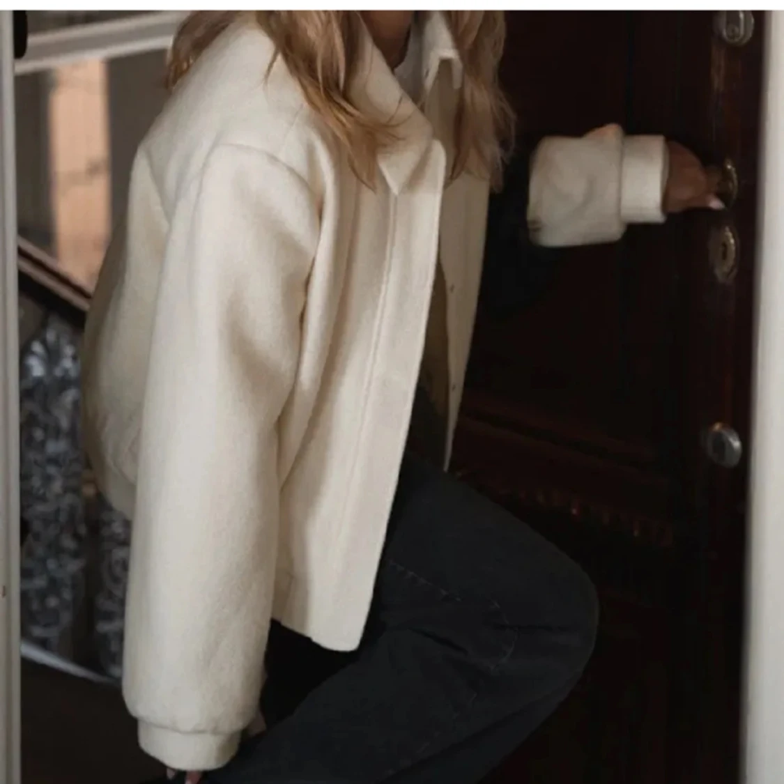 Naturvit bomberjacka i ullblandning