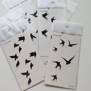 7st fåglar tatuering, tattoo  - Tatuering/tattoo Motiv: fågel,  Antal: 7st  Storlek: ca 10,5×6cm  Skick: nya/oanvända/inplastad,  Tillfälliga tatueringar du sätter på kroppen med hjälp av vatten 