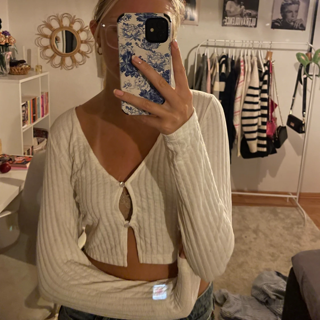 Vit ribbad tröja - 90