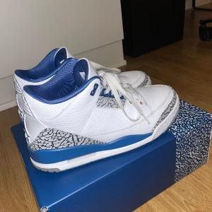 Jordan 3 Wizards - Tjena Jag har nu bestämt mig för att sälja dessa skor eftersom jag knappt använder dem längre. Skorna är i mycket fint skick förutom några creasedefekter och smutsiga skosnören.   Skorna är köpta från StockX och kvitto finns med.  Pris kan diskuteras