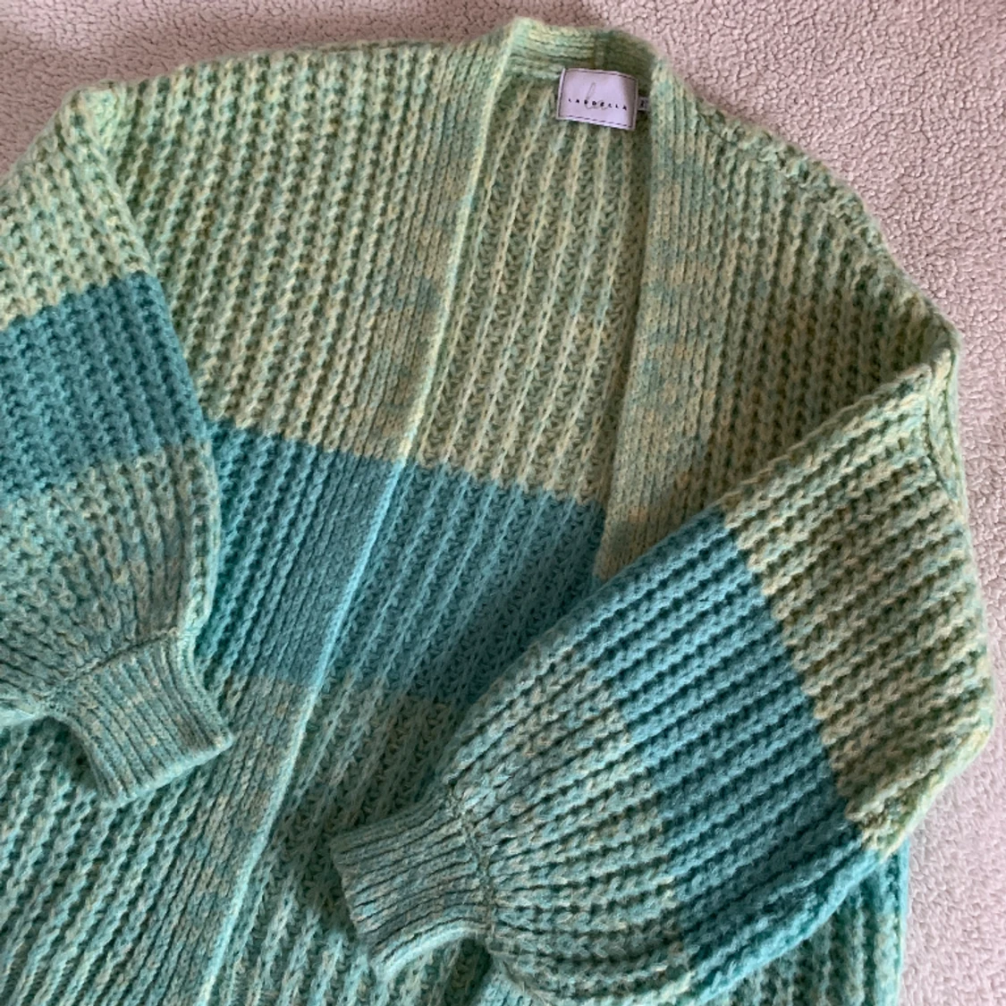 Laurella blå / turkos oversize cardigan i mohairblandning - 90