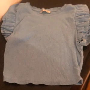 Ljusblå topp från Zara - Säljer en söt ljusblå topp från Zara i storlek M. Toppen har korta ärmar med volangdetaljer.💙