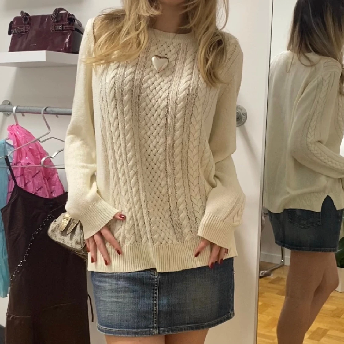 Crémevit stickad tröja - 91