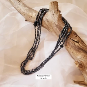 Black Beaded Accessory - 72-75cm Ready To Wear Continues Beaded Necklace(no clasp). Black Granite Color Glass Beads Usage: Necklace/Bracelet/Anklet 