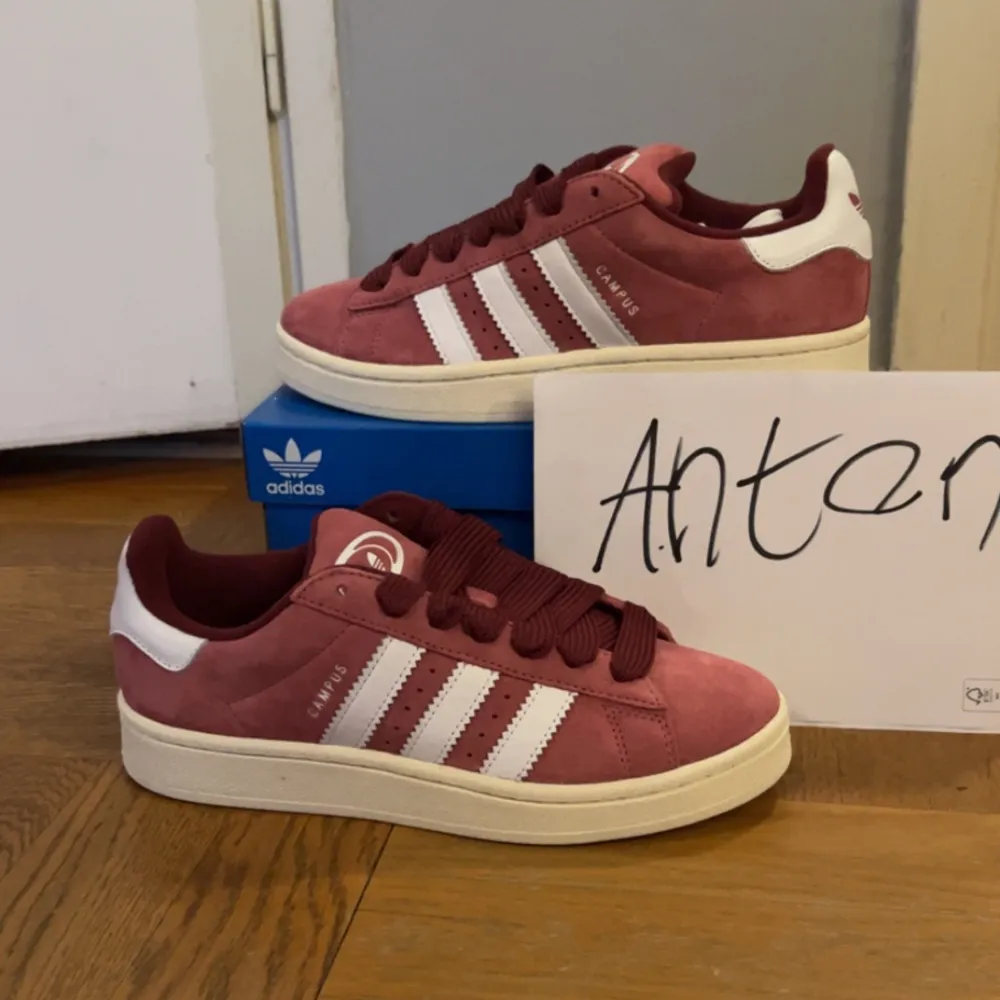 Hej! Säljer 2 par helt nya,oanvända rosa-aktiga Adidas Campus i storlekarna 38 2/3 & 39 1/3. Dessa trendiga (slutsålda) och bekväma skor är inköpta direkt från adidas. Röda /vita snören ingår.Finns i Örebro,men kan även frakta på köparens bekostnad. Skor.