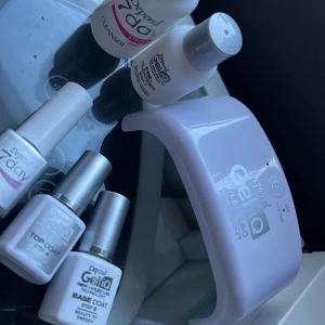 Depend iq nagelkit - Använda 1/2 gånger men de mesta är nästan fullt, inehåller: 1 uv led lampa,pre cleanser, step 1 cleanser, hybrid top, uv top coat steg 4, base coat, 