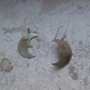 Artisanal Crescent Earrings crafted in Sterling Silver.  Handmade with an Intricate Design.  Very Good Condition.