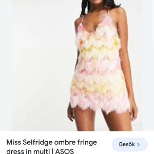 Färglad kort klänning - Fransar. Är ca 160 och den slutar strax under rumpan för mig. Endast testad. Nypris 1000, se sista slide