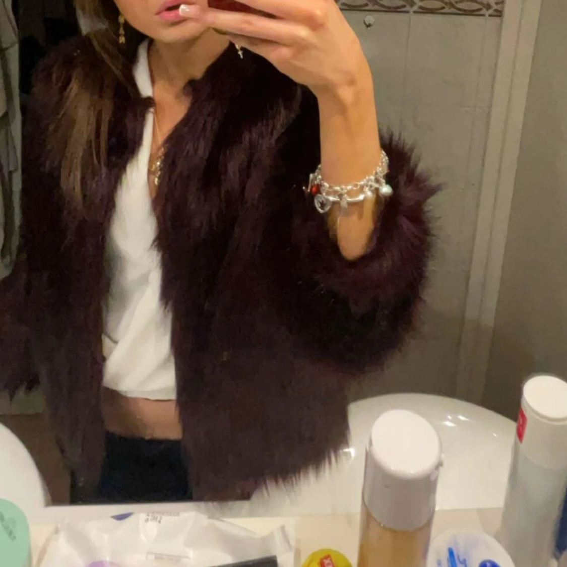 Vinröd pälsjacka   - 90