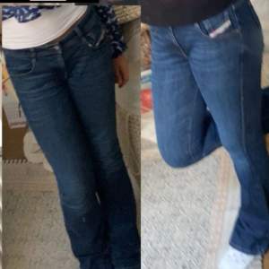 Jättesnygga diesel jeans som är low waisted bootcut❤️ innerbenet är 85cm och 39,5 rakt över midjan, har lite hål + bälthållaren på båda sidorna är sönder (se bilder)❣️  Pris kan diskuteras
