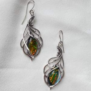 Unika opal örhängen, 925 silverpläterade 