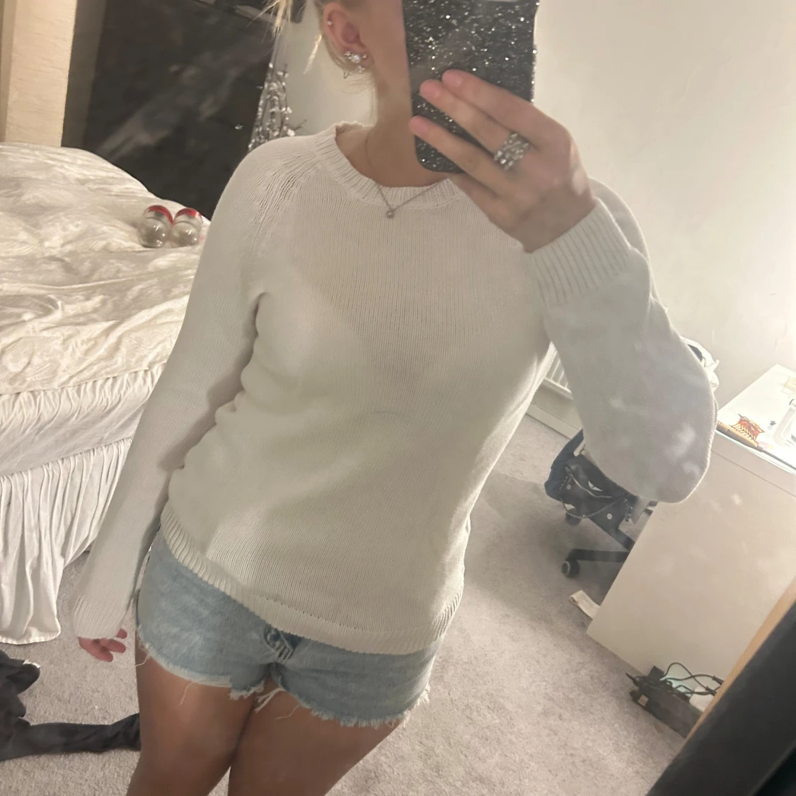 Vit stickad tröja  - 90