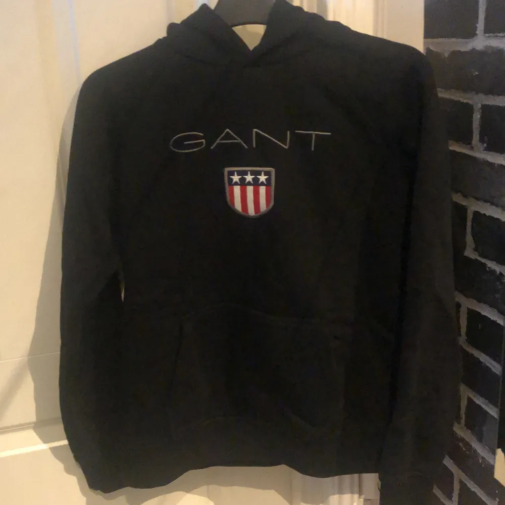 Säljer min Gant hoodie i storleken 158 💗 säljer den pga blir inte använd.  En mindre fläck på vänstra axeln som mest troligt går bort i en tvätt. Köparen står för frakten 🩷. Hoodies.