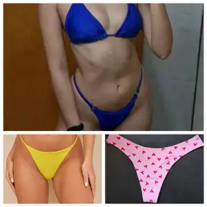 Blå bikini set (70kr) , gul bikinitrosa(60kr) och rosa stringtrosor (30kr) 