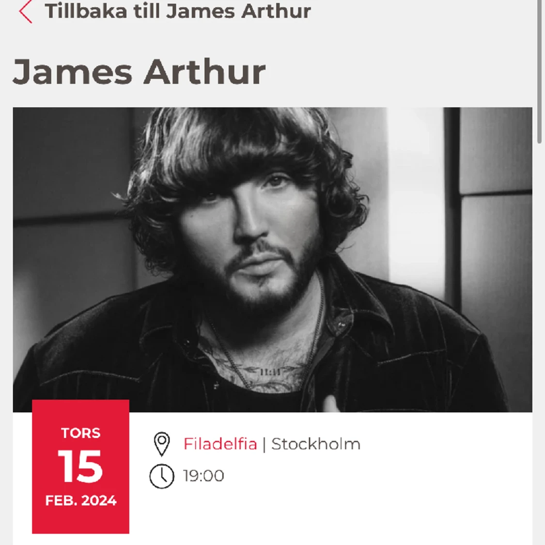 James Arthur biljetter 