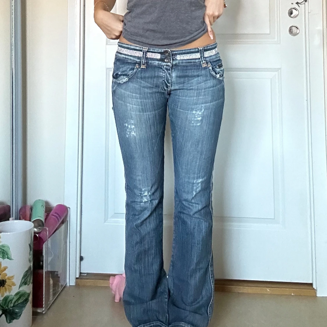 Lågmidjade slitna jeans - 90