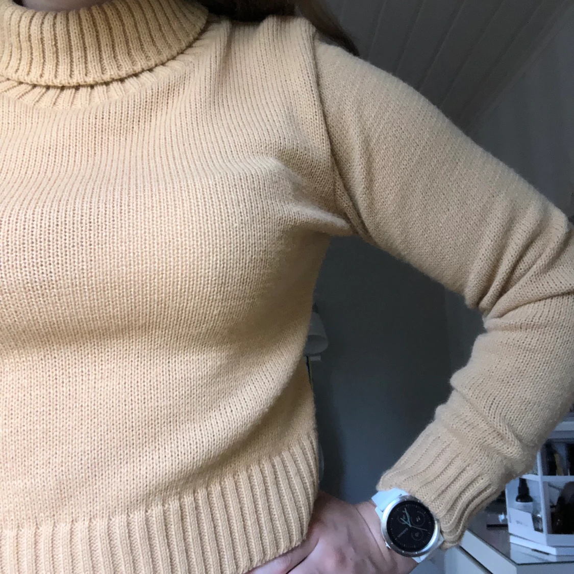 Orange/gul/brun/beige tröja med krage - 90