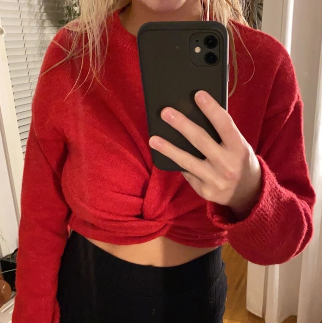 Röd stickad tröja - 90