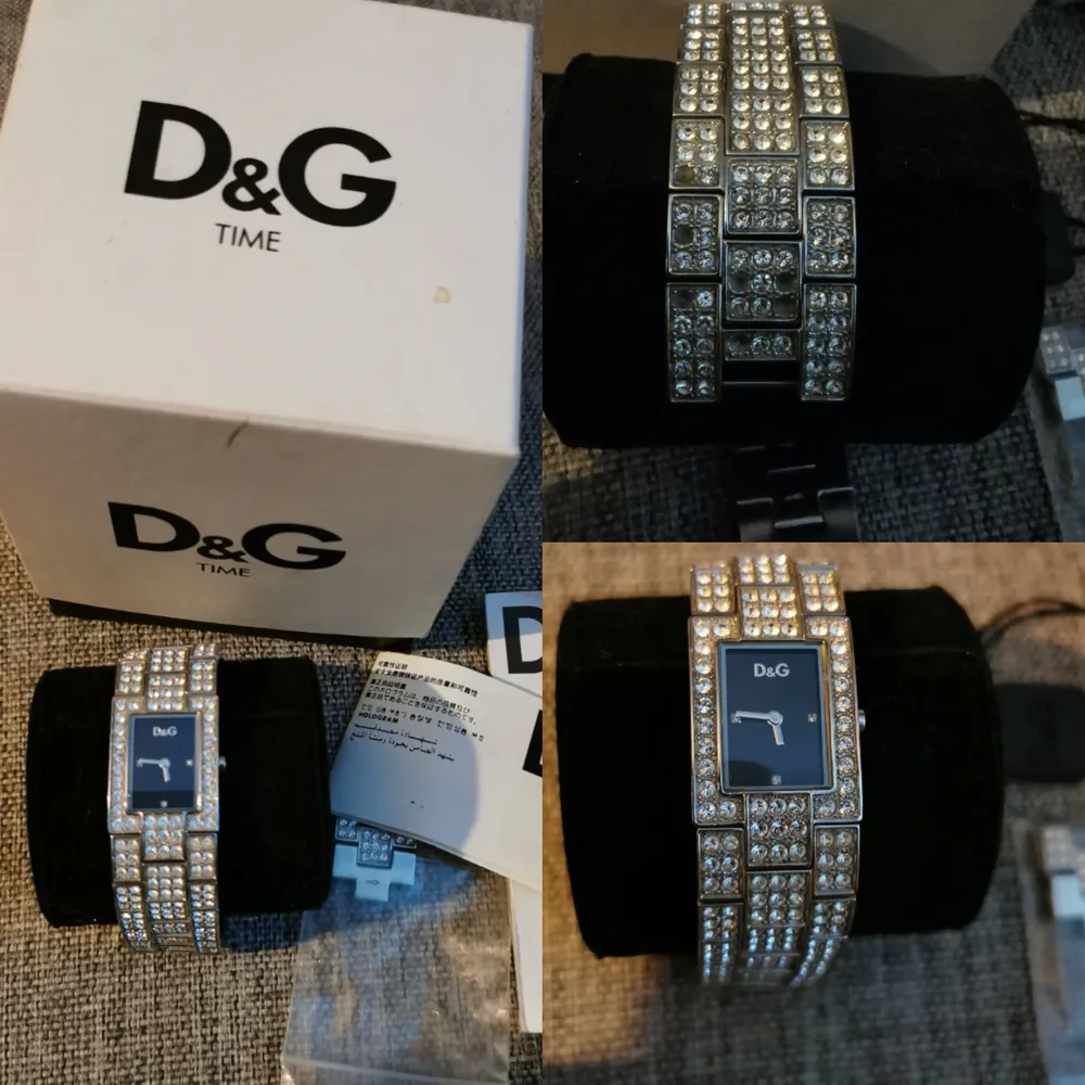 Fin klocka från Dolce and gabbana. Fungerar fint. Saknar 6 strass stenar på baksidan. Extra länk med följer., ask och certifikat. Skickas med skicka lätt eller kan mötas upp. . Accessoarer.