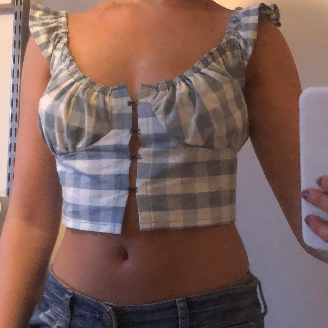 Blå-rutig sommar topp