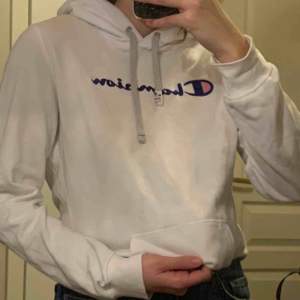 Hoodie från Champion. Storlek XL, men jag skulle säga att den är som en L/M. Lite nopprig som man kan se på andra bilden.