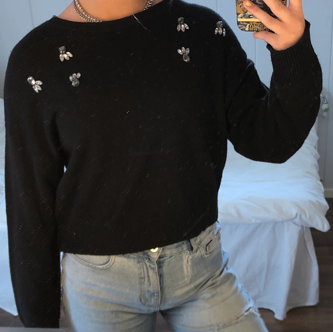 Svart Stickad Tröja med paljetter  - 90