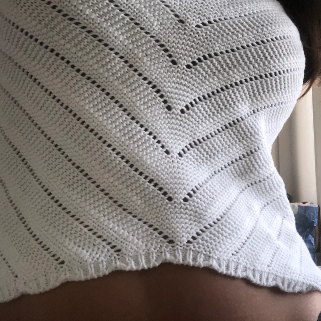 Vitt stickat linne top - 90