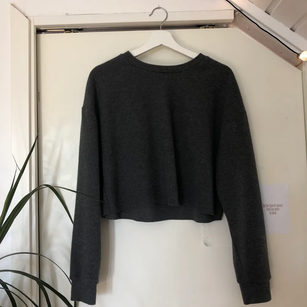 Croppad mörkgrå tröja från Zara (jättemysigt material) storlek S, köpare står för frakten!. Hoodies.