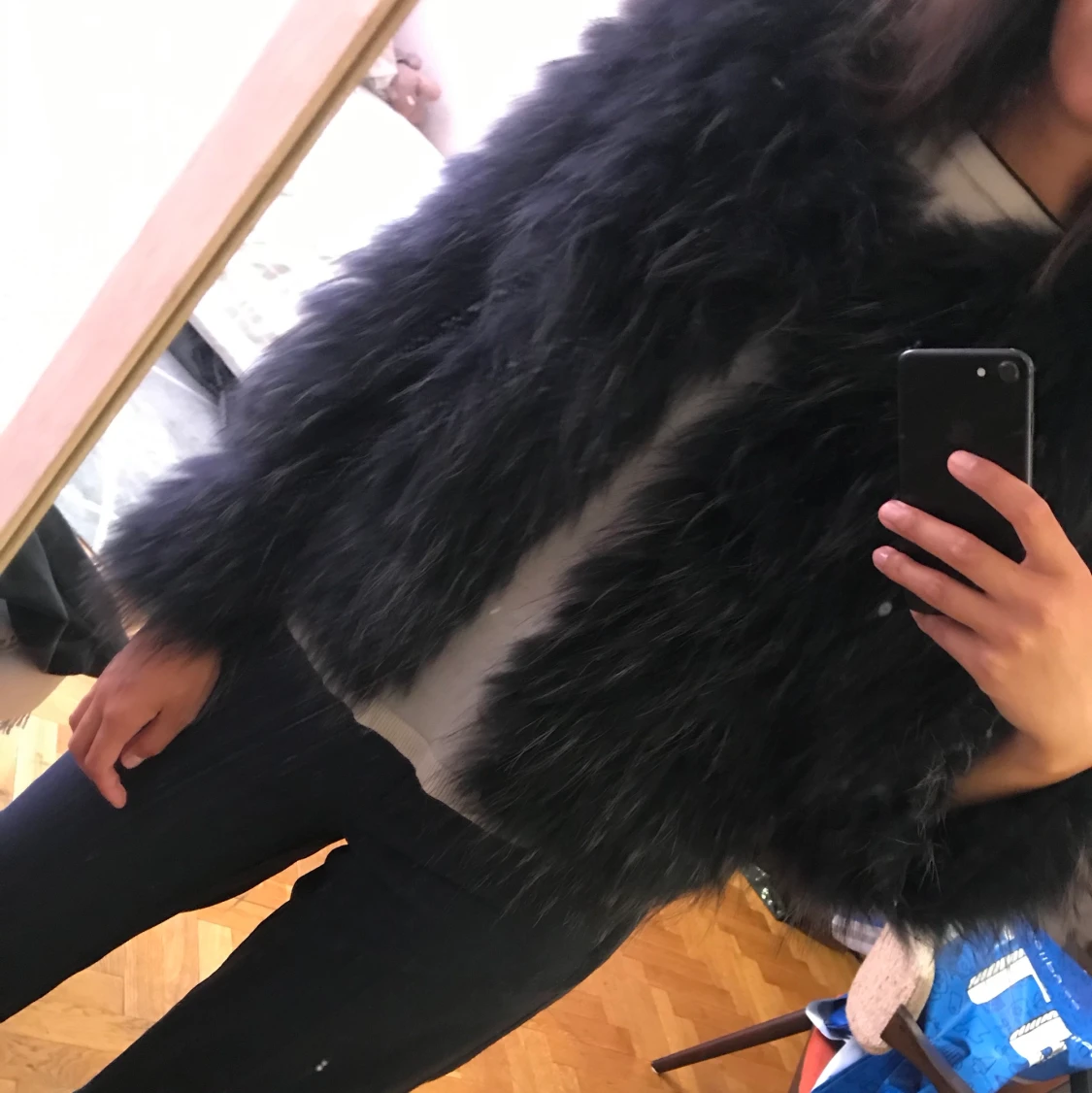 Svart Pälsjacka  - 90