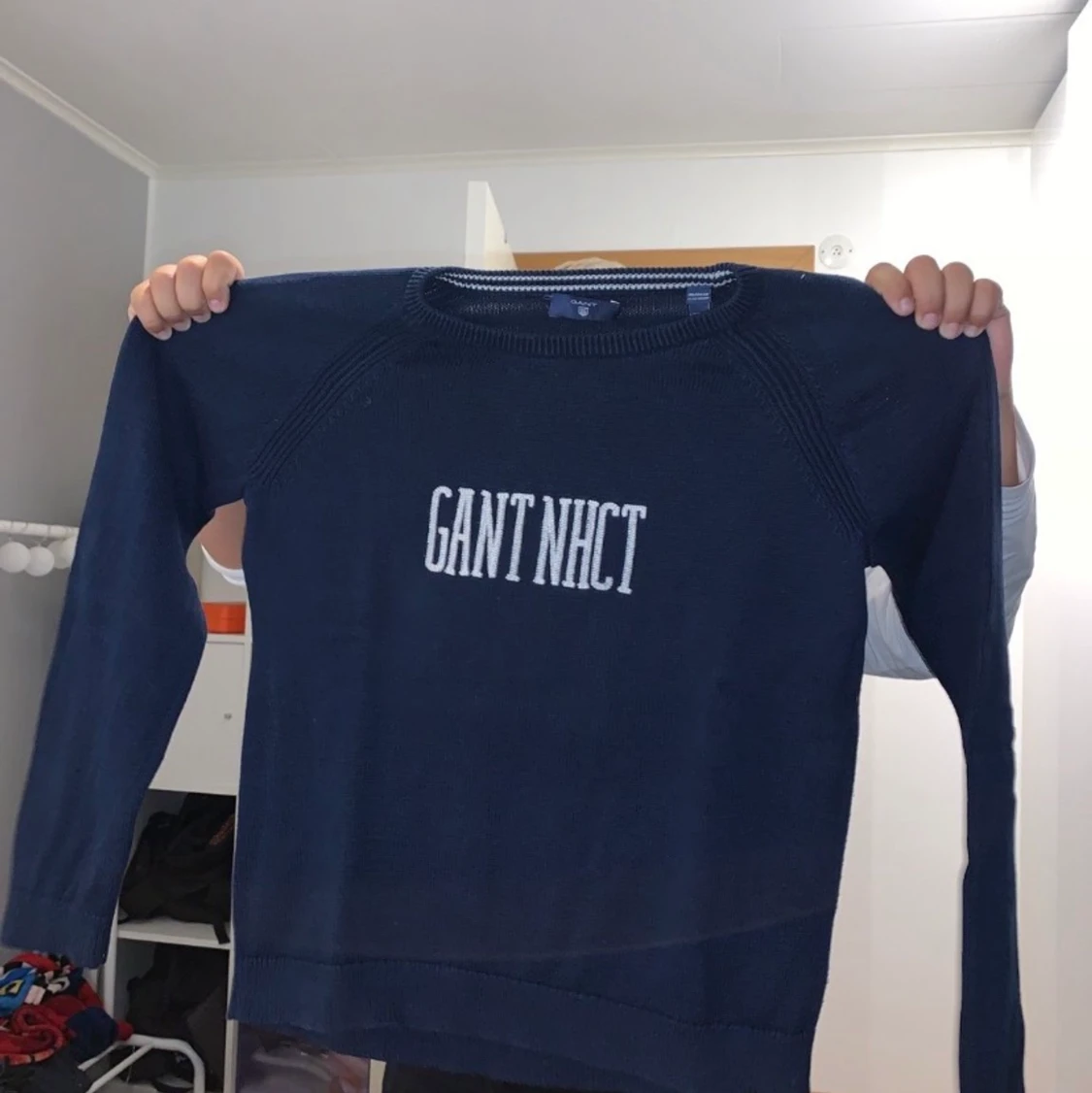 Gant mörkblå stickad hoodie