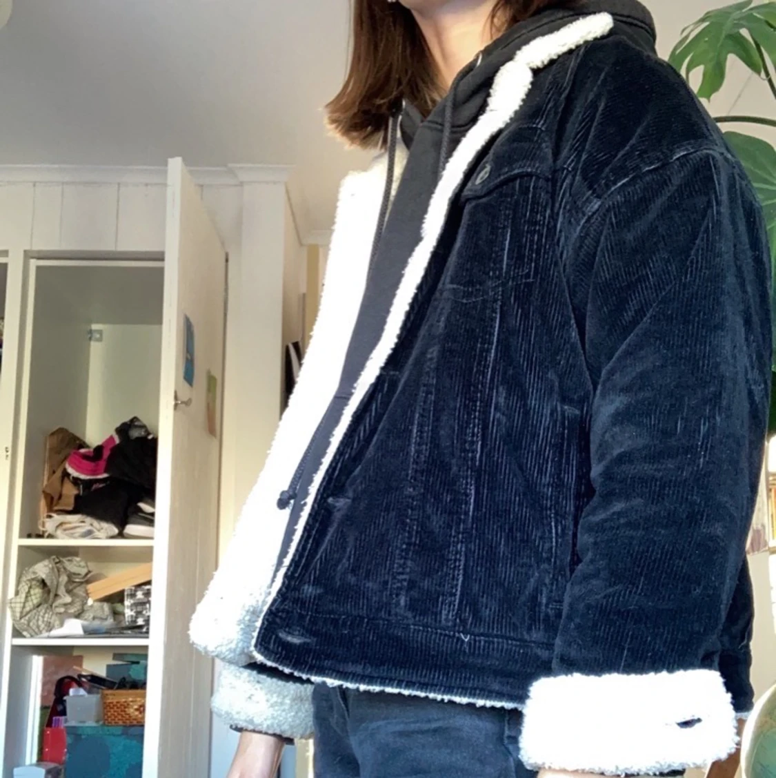 Svart Manchester jacka med teddy foder - 90