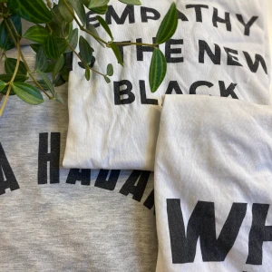 Gina T-shirt  - Ginas limited edition T-shirt. 3 stycken med olika tryck (den sista fick inte plats, men det står WHAT EVER på den, kom privat om ni vill se fler bilder☺️). Finns inte längre att köpa. Skicket är använt, men inget fel på dem. Alla är storlek S, förutom ”empathy is the new black” T-shirten 