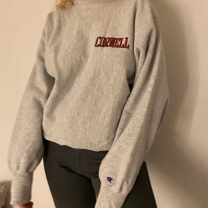 Champion sweater  - Grå sweater från Champion, den är ganska lång men uppvikt på bilden och ser inte konstigt ut. Köpt på Beyond Retro och är i storlek XXL men passar mig som vanligtvis är S/M så passar de flesta, frakt tillkommer 👛🎒 är fler intresserade buda!!