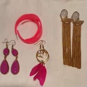 8 par örhängen från bla Zanzlöza smycken rosa/blå/vinröd