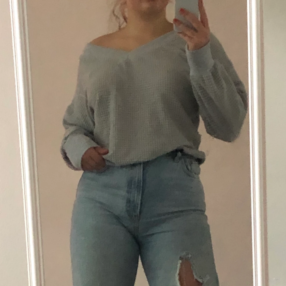 Stickad v ringad sweatshirt💕