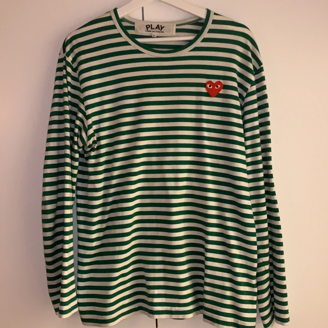 Cdg tröja grön- och vit randig 