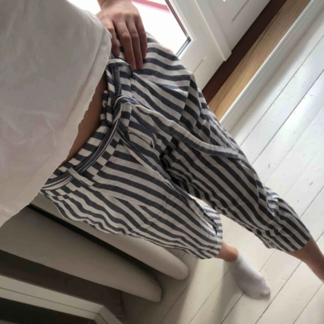 Randiga byxor i linne - 90