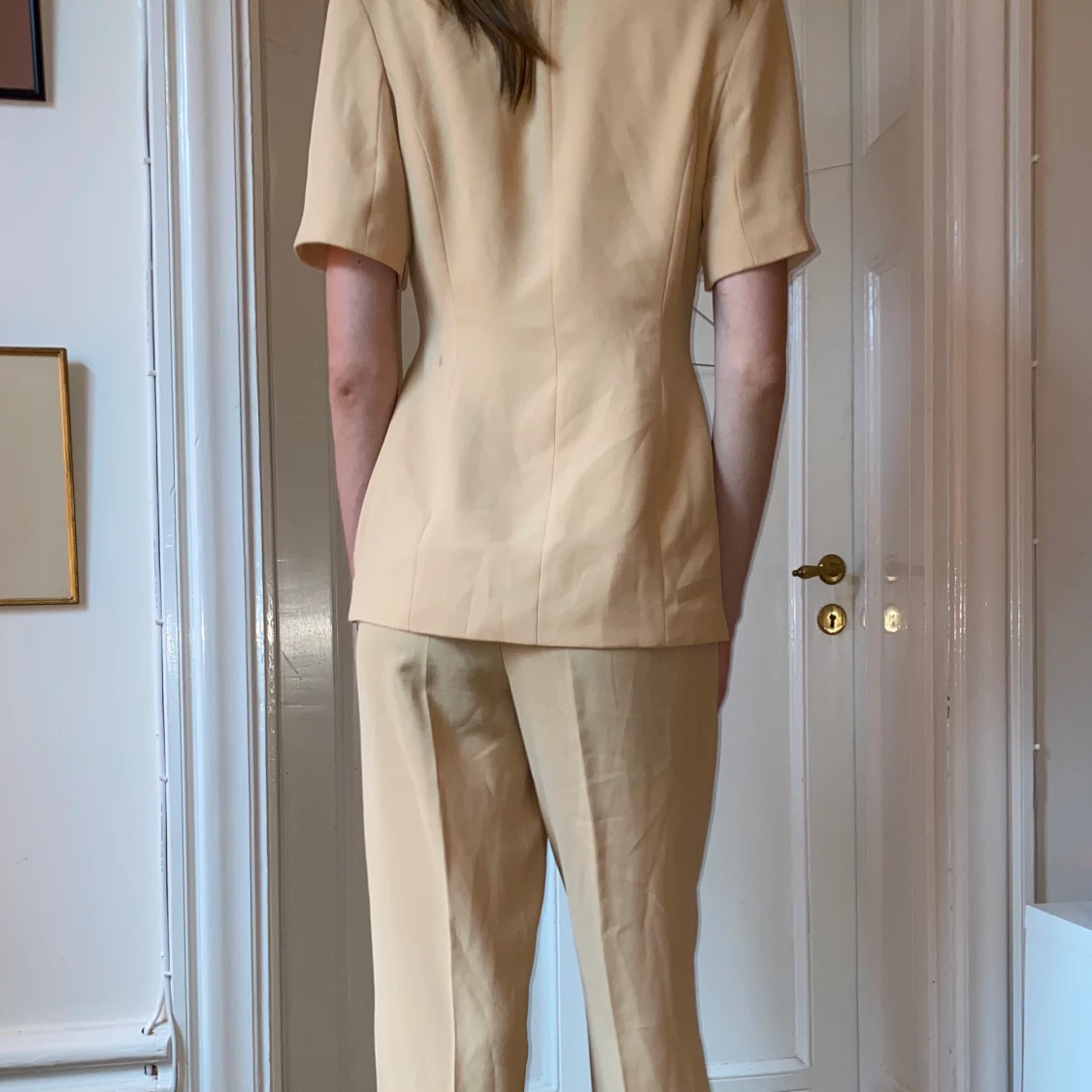 Ljusgult kostymSET höga byxor + blazer M - 90