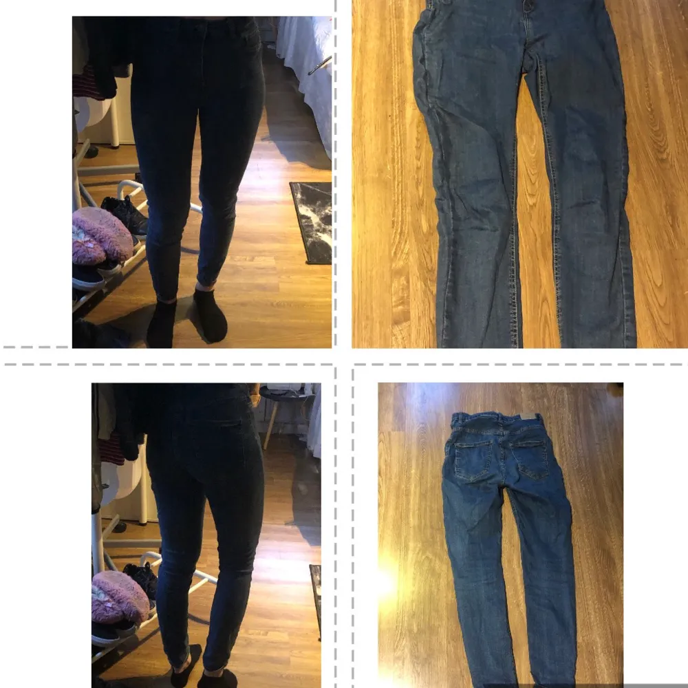 Mörkblå skinny jeans från Gina tricot ☺️🦋 modell - Molly. Strl - M. Skulle säga strl S / M. ☺️✌🏼Kolla biograf för frakt m.m, andra frågor - skriv ett dm så är jag snabb på att svara ☺️☺️ köpta för 299kr säljs för 100kr 😱✌🏼🦋. Jeans & Byxor.