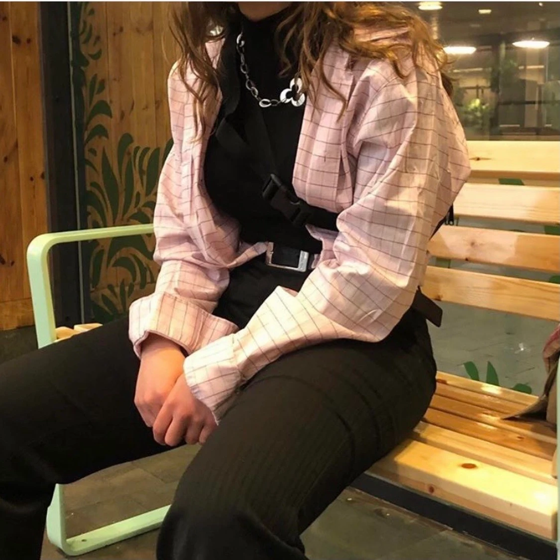 Rosa/ vinröd- rutig skjorta