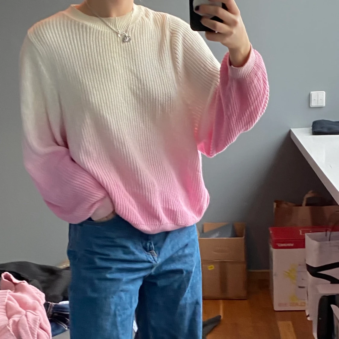 Vit&rosa stickad tröja