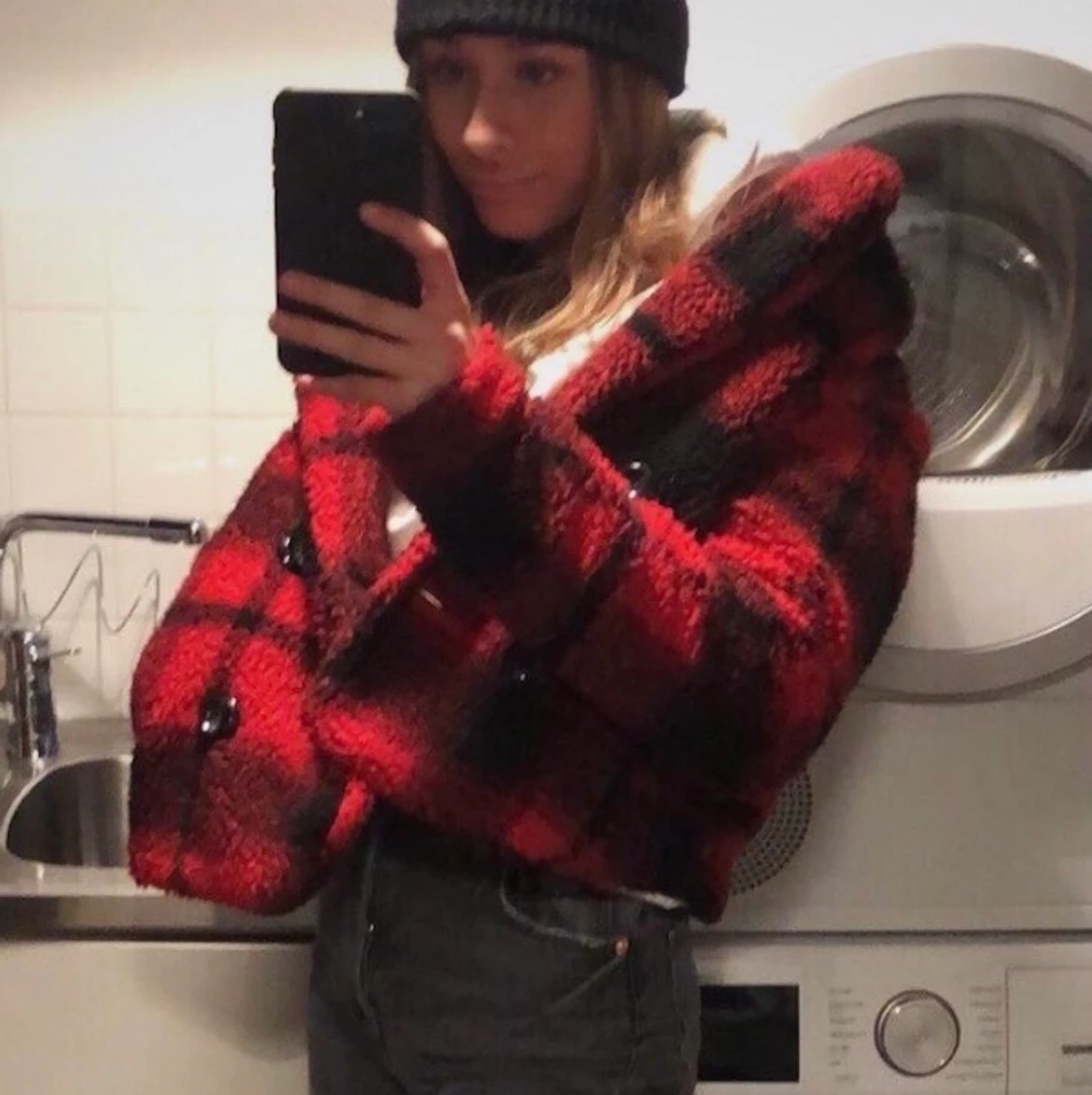 Rutig fluffjacka - 90