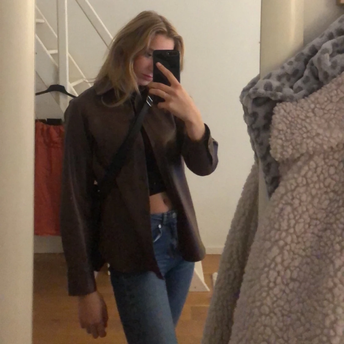 Brun läderjacka storlek S